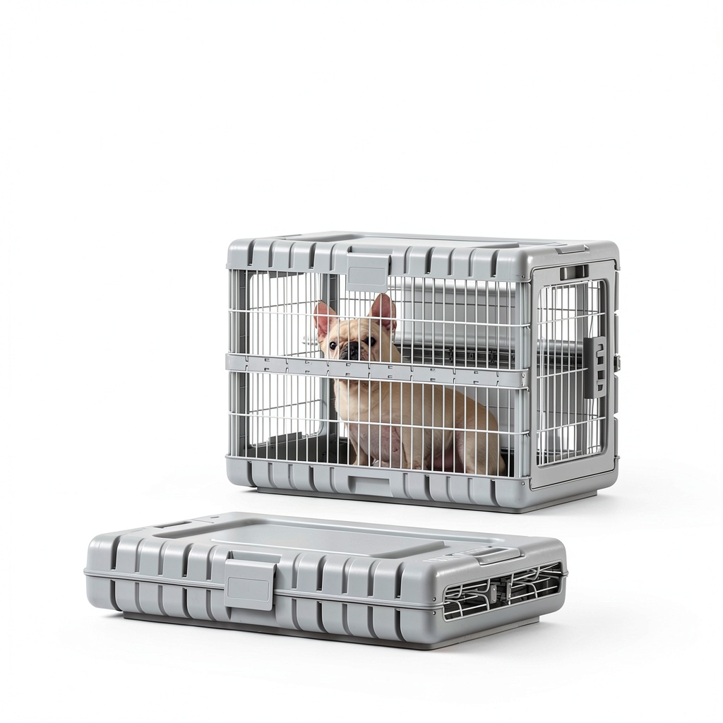 Apollo foldable dog crate in beige color with wheels and handles