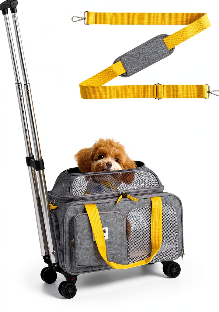 Chengjian pet carrier with expandable top and wheels in use